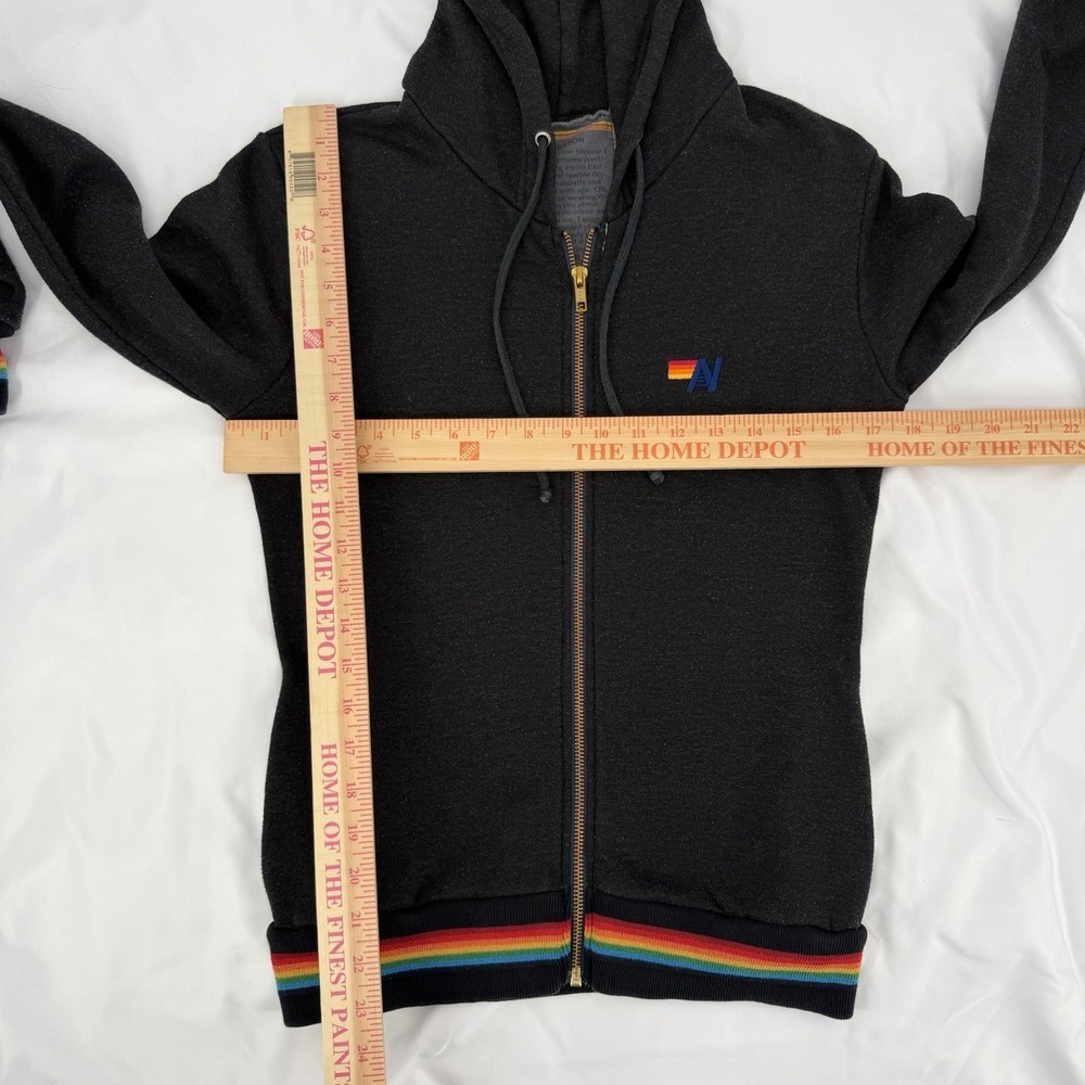 Aviator Nation Rainbow Stripe Cuff Full Zip Jacket Adult Sz XS Dark Grey GUC - Picture 6 of 6